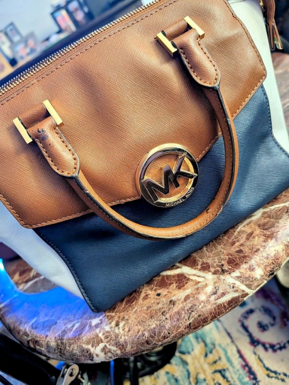 Michael Kors Selma Medium Saffiano Leather Satchel Brown & Black